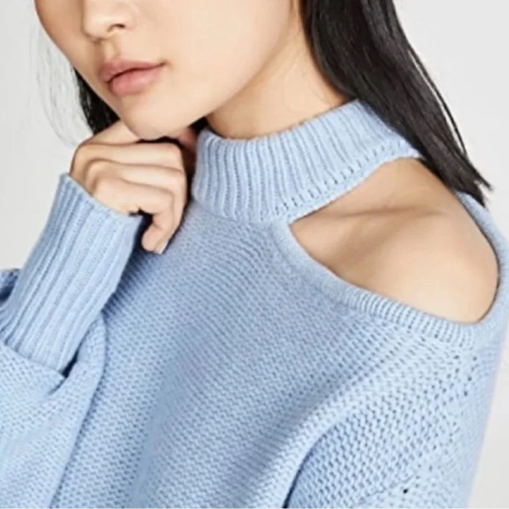 Misa Los Angeles Sanja Open Shoulder Mock Neck Sweater Blue small